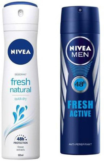 NIVEA FRESH ACTIVE DEO Body Spray For Men (150 ml)+ FRESH NATURAL  DEODORANT Deodorant Spray For Men Women (150 ml)(Pack of 2) Deodorant  Spray