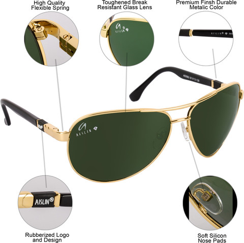 Buy AISLIN Aviator, Wrap-around Sunglasses Green For Men Online