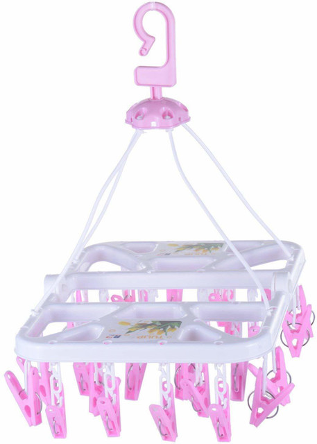 Urbanware folding clip hanger with 28 Clips/Pegs Baby Clothes Hanger  Stand,Cloth Drying Plastic Dress Hanger For Dress
