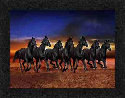 Art Amori The black stallion seven horse running Painting with