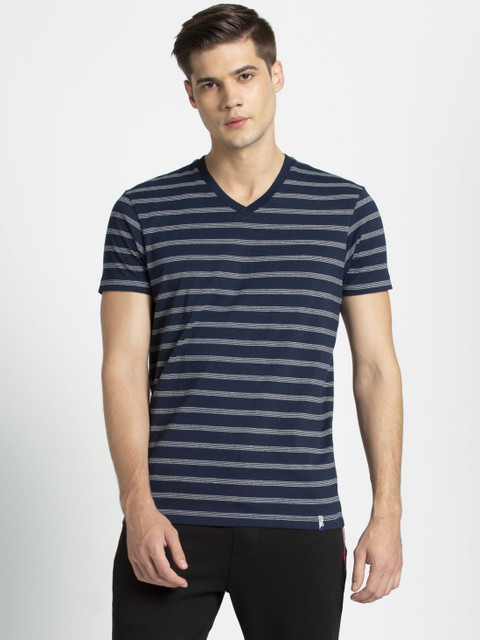 JOCKEY Striped Men V Neck Grey T-Shirt Buy JOCKEY Striped Men V