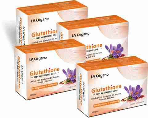 glutathione kumkumadi skin whitening soap product info and reviews LA Organo Glutathione Kumkumadi Skin Lightening & Brightening Soap For All  Skin Type-Pack of 4