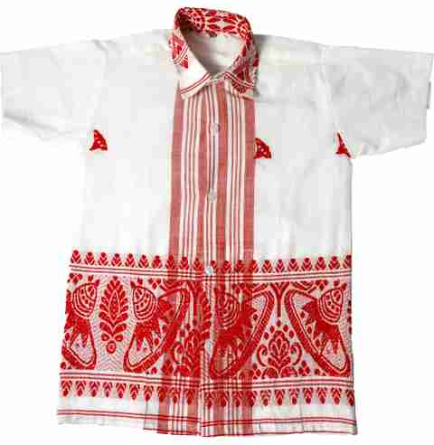 しましま⚫︎ SonChiraiya Boys Self Design Casual Red, White Shirt - Buy