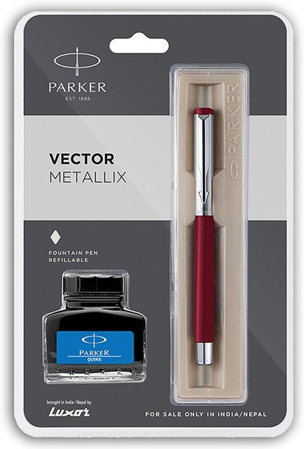 PARKER Parker Vector Metallix Fountain Pen With Stainless Steel Trim Ink  Bottle (Red) Fountain Pen