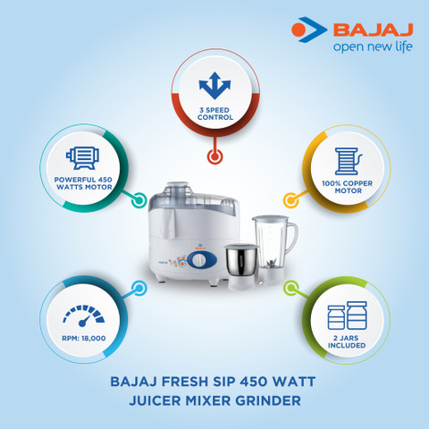 450 Watt Bajaj Fresh Sip Jmg 450 Watt Bajaj Majesty Juicer Mixer