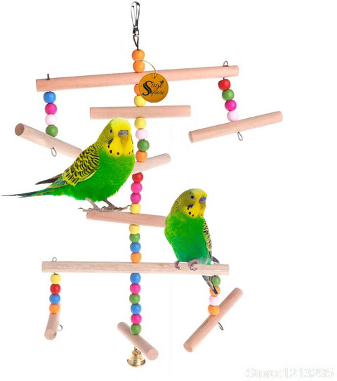 Sage Square Giant Playful Natural Wooden Bead Swing Toy for Parrot