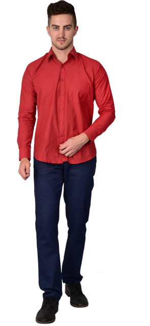 DESIGN UP Men Solid Formal Red Shirt Buy DESIGN UP Men Solid
