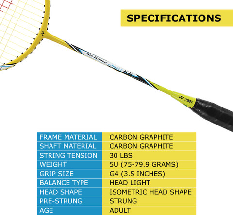 Yonex Arc Saber Light 10i Yellow Strung Badminton Racquet (Weight