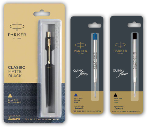 PARKER Classic Matt Black Ball Pen With Blue and Black Flow Refill Ball  Pen