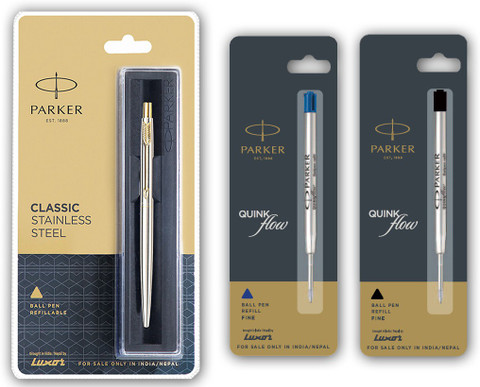 PARKER Classic Stainless Steel Ball Pen with Flow Blue and Black