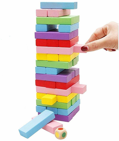 shreenik Wooden Blocks 54 Pcs Challenging Color Wooden Tumbling