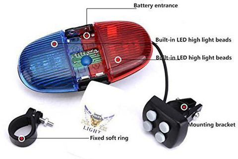 Schrodinger Bicycle 4-Tone/Switches Police Horn (Two AA batteries needed)  LED Front Light
