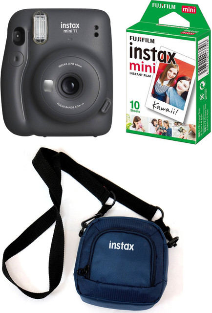 FUJIFILM Instax Mini 11 Black with Pouch and 10 Shot film Instant Camera