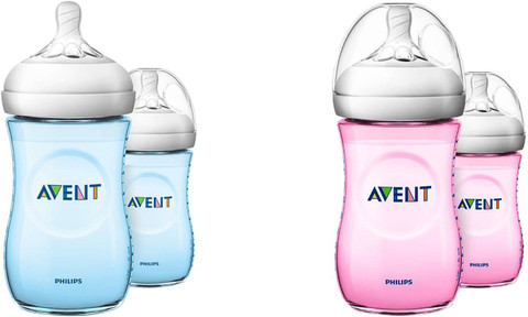 PHILIPS Avent Natural Pink Blue Feeding Bottle 260ml SCF034