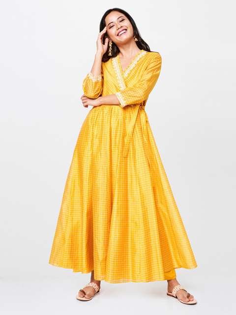 knee length dresses for ladies Paulmi & Harsh Lime Yellow Maxi Dress main image 0