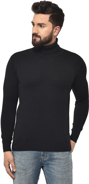 Denimholic Solid Turtle Neck Casual Men Black Sweater Buy