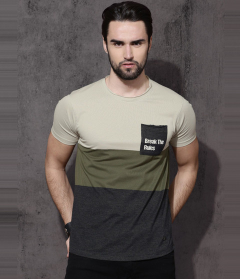 Roadster Colorblock Men Round Neck Beige T-Shirt Buy Roadster