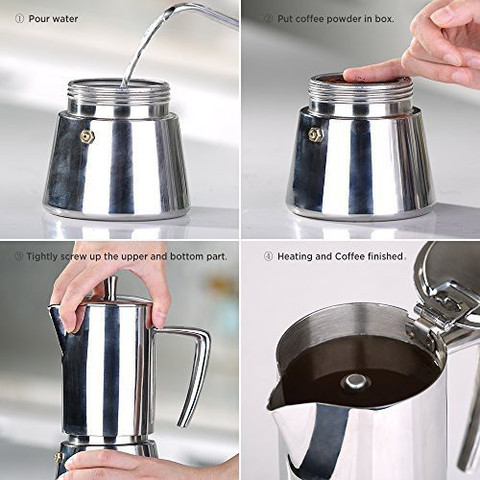 FUtensils Stainless Steel Espresso Coffee Maker, Silver (9 Cup) Cups  Coffee Maker