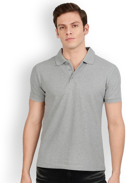 AWG Solid Men Polo Neck Grey T-Shirt - Buy AWG Solid Men Polo Neck