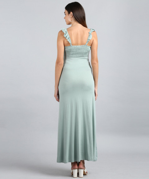 green long puff sleeve dress Long Sage Tulle Puffy Sleeves Formal Dress main image 0