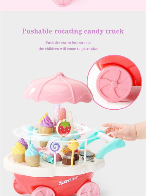 Authfort 30Pcs Candy Ice Cream Trolley Children Pretend Play Toys