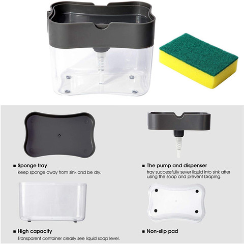 Crizer Soap dispenser Pump with Sponge Plastic Liquid Soap Dish