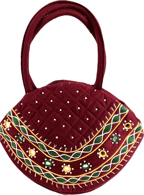 SriShopify Multicolor Hand-held Bag Women Handbag Banjara Traditional Pot  Bag Hand Purse Cotton handmade (Small Mirror Beads and Thread Work