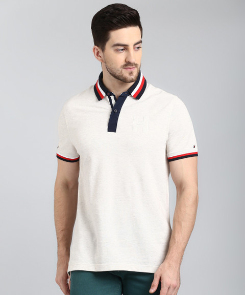 TOMMY HILFIGER Solid Men Polo Neck White T-Shirt