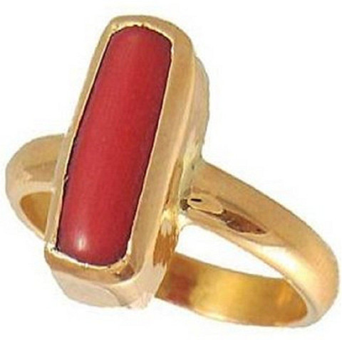 RATAN BAZAAR Coral Ring Natural ratti Moonga Stone Original  Astrological Purpose Certified For Unisex Stone Coral Gold Plated Ring