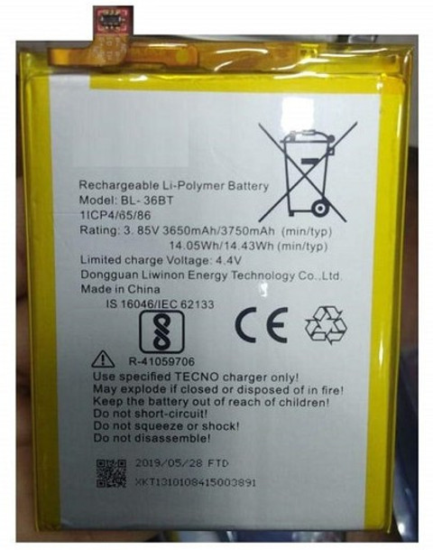 APTIVOS Mobile Battery For Tecno CM CA6, Tecno iAir Plus (BL-36BT) 3650  mAh