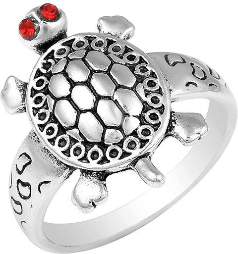 morir Silver Plated Red CZ Studded Tortoise Turtle Shape Vaastu