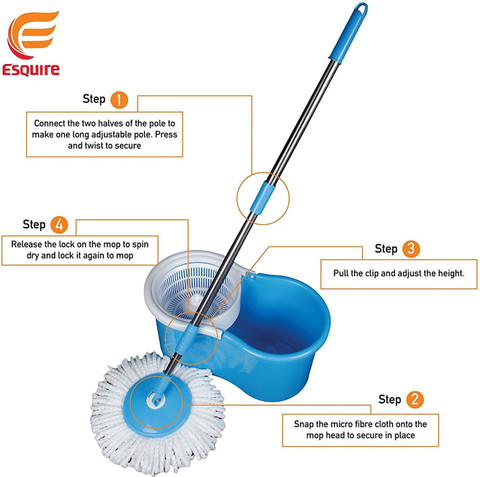 Esquire Elegant Blue 360° Spin Mop Set with Additional Refill Mop