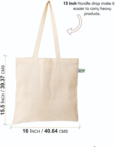Vantagekart Natural Cotton Plain Tote Shopping Bags with Extra Strong 13