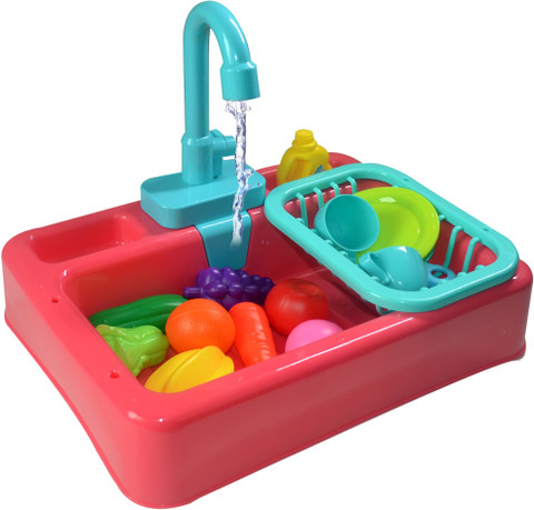 टॉय शक Pretend Play Kitchen Sink Toys with Vegetables and Fruits, Electric  Dishwasher with Automatic Running Water System Wash Up Kitchen Toys for