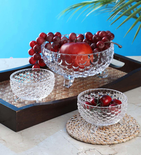 RIAVI ENTERPRISE Glass Serving Bowl Crystal Glass Bowl Set of