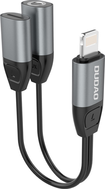 DUDAO Grey Lightning to Lightning Aux Audio Splitter