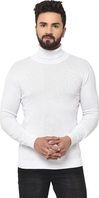 Denimholic Solid Turtle Neck Casual Men White Sweater Buy