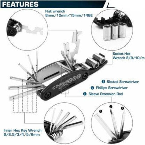 Zonkar 16 IN Multi Purpose Bicycle Repair Tool Kit Allen Key - Main Image