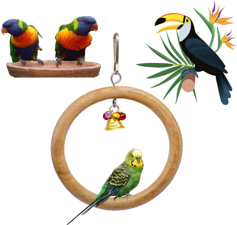 GREENBIRDS TOYS Combo Of Colorful Wooden Swing Playful Wooden Ring Parrot  Toys Cage Accessories Resting Toy Pet Perch Bird Toy Wooden Training Aid