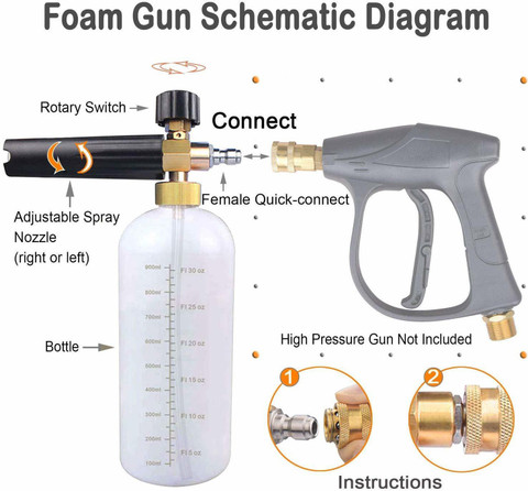 Kuber Foam Spray Gun for Cleaning Cars and Bikes a high Pressure 3000 PSI  Blaster with M22-14mm Thread Size (1-Unit, Black White) and 1- brass