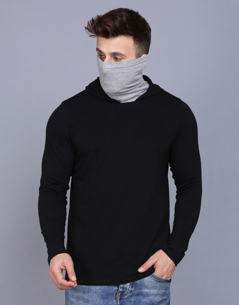 Fascista Solid Men Hooded Neck Black, Grey T-Shirt