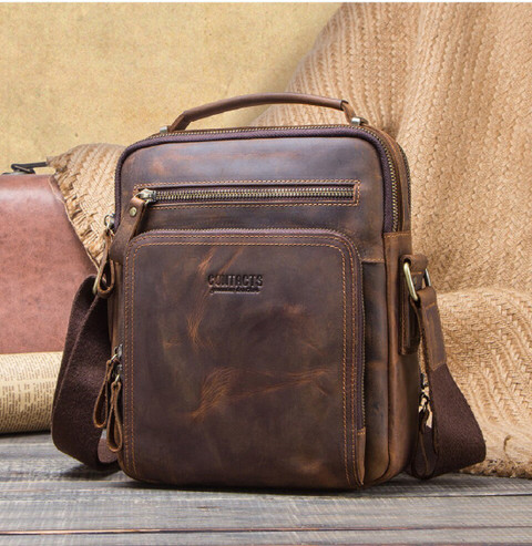 CONTACTS Genuine Leather Messenger Shoulder Bag