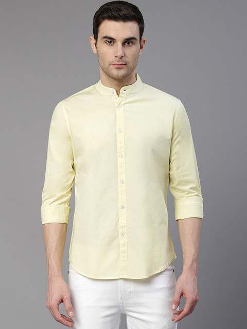 Dennis Lingo Men Solid Casual Yellow Shirt - Main Image