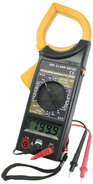 DT266 Digital Clamp Meter - Handheld Multimeter For Voltage, Current, Resistance, With Test Pens