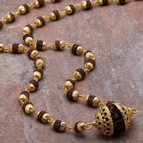 Voylla Gold Plated Rudraksha (8MM 36Beads) Studded Chain Gold