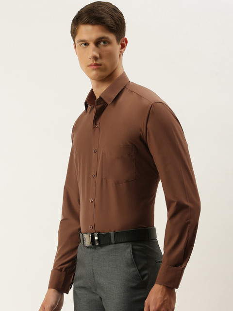 English Navy Men Solid Formal Brown Shirt Buy English Navy Men