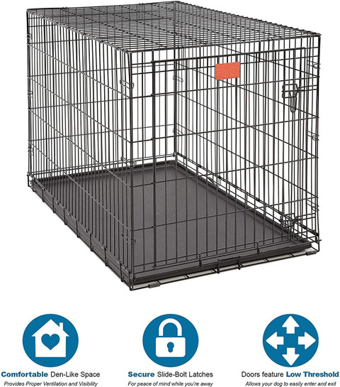 Horianzo Metal Foldable Dog Puppy Cage, Crate, Kennel, Double Door