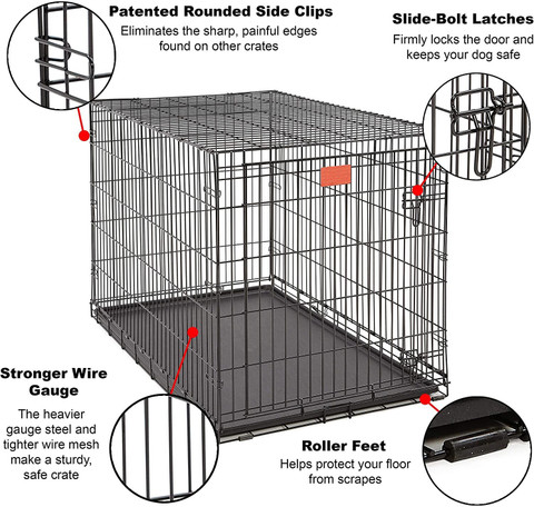 Horianzo Metal Foldable Dog Puppy Cage, Crate, Kennel, Double Door Pet  House for Dogs and Cats (24 Inch, Chain Link Crate Pet Crate Hard  Crate