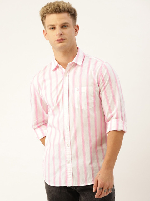 United Colors of Benetton Men Striped Casual Pink Shirt