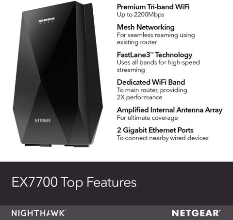 NETGEAR EX7700-100PES WiFi Range Extender GHz, GHz 2200 Mbps